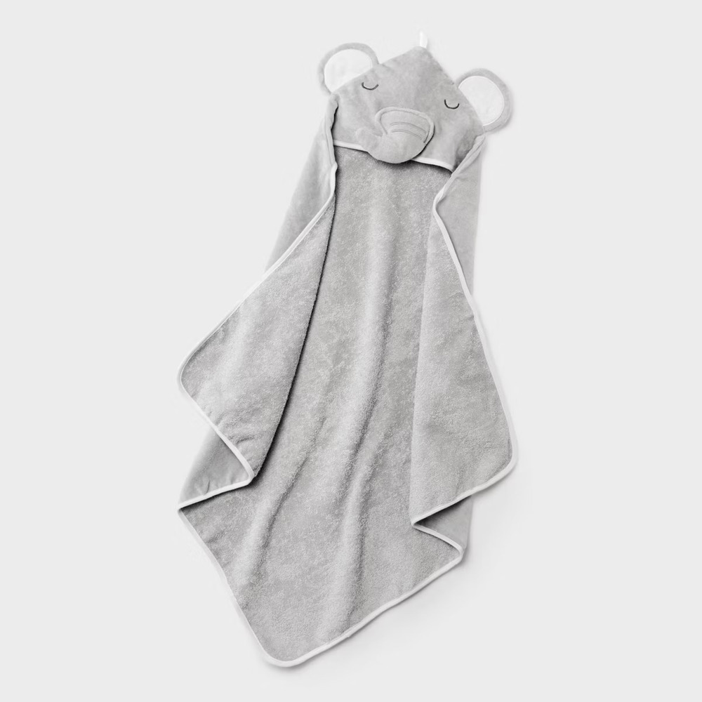 Cloud Island Baby Hooded Towel‎ Gray Elephant 30x30 Cotton Terry Bath Wrap NEW